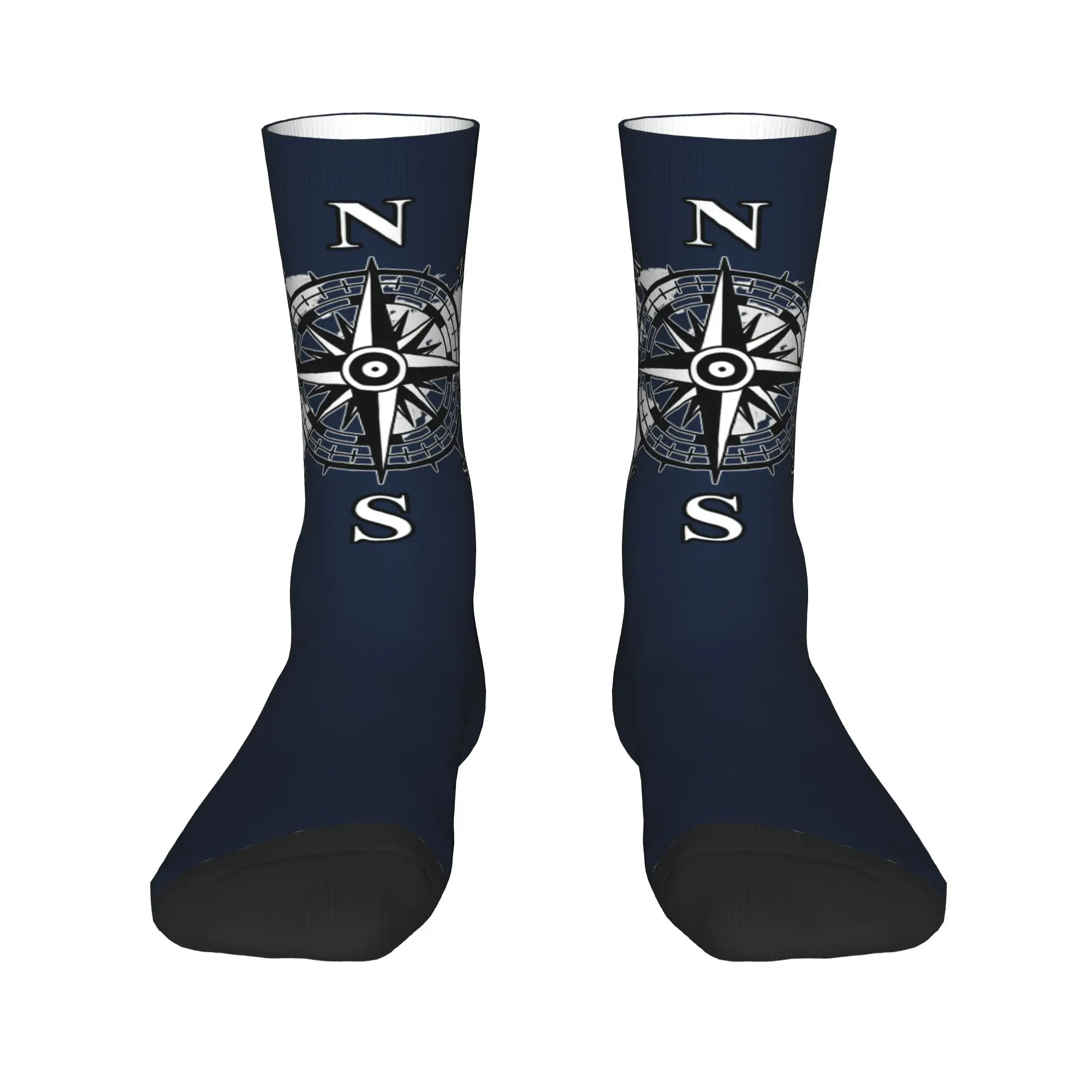 Custom Novelty Printing Compass With World Map Socks Men Women Stretchy Summer Autumn Winter Cardinal Points Of Earth Crew Socks