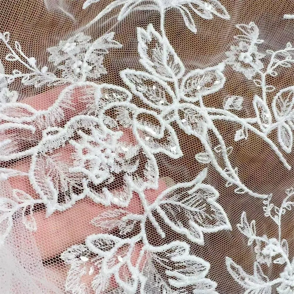 Weicher Blumen-Blatt-Spitzenstoff, Kleine Pailletten Modischer Geschenk-Sommerkleid-Stoff Neu – Detail 5
