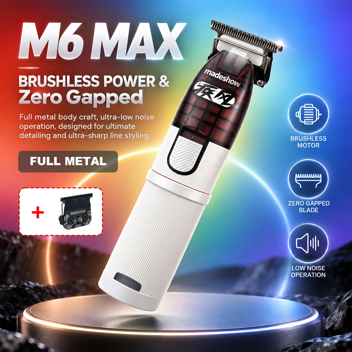 Men's Hair Clipper Madeshow M6 MAX T-Blade 0 Gap Trimmer Low Noise Brushless Motor Full Metal Professional Hair Trimmer Machine