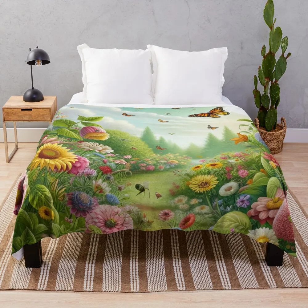 Blossoming Garden A Symphony of Flora and Fauna Throw Blanket Beach bed plaid valentine gift ideas Blankets