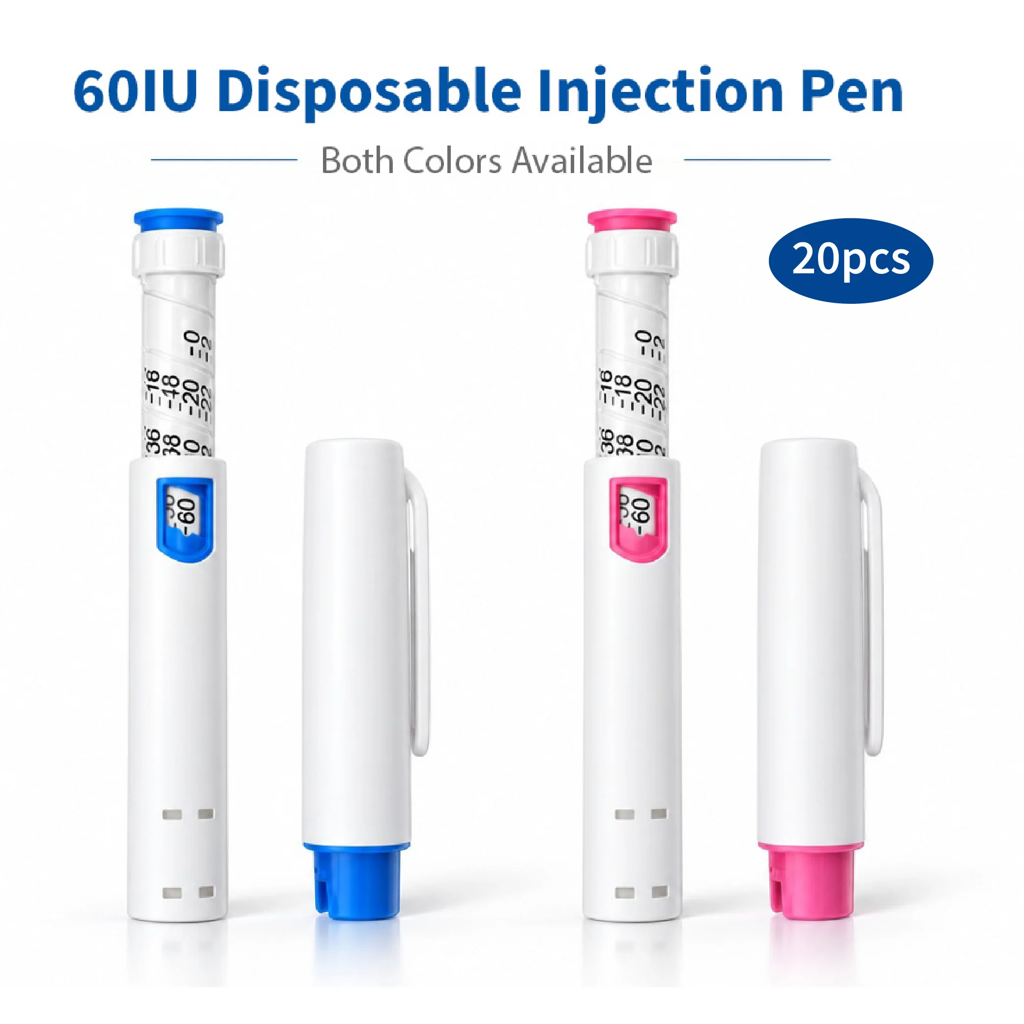 Wholesale 2 Colors Available 20pcs 60IU Disposable Injection Pen Blue Pink Peptide Pen for 3ml Glass Cartridges