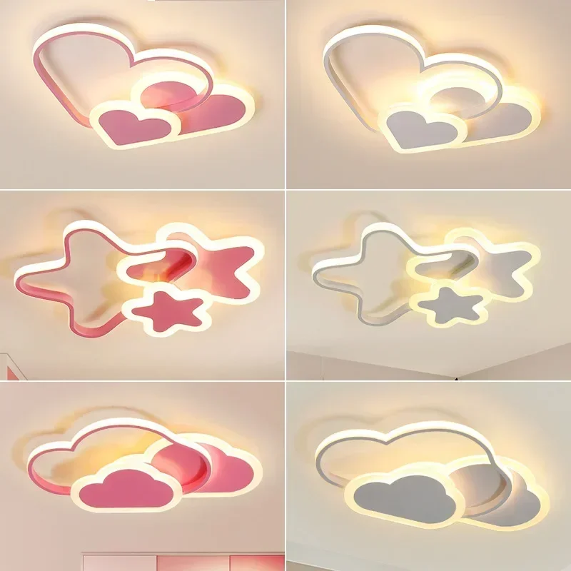 Imagem -03 - Iluminação de Teto Led Simples Nórdica Branco Rosa Amor Estrela Nuvem Lâmpada para Eletrodomésticos para Quarto Decoração de Casa Quarto de Criança