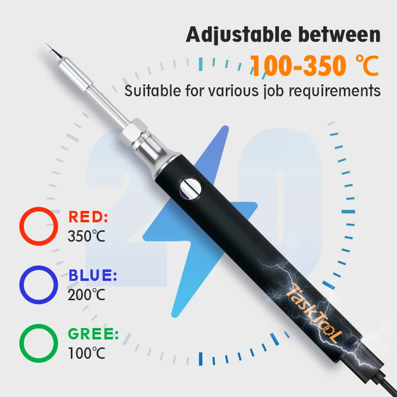 USB Digital Display Soldering Iron Type C Interface Mini Soldering Iron Set 100-350 ℃ Five Temperature Switching DIY Repairs New