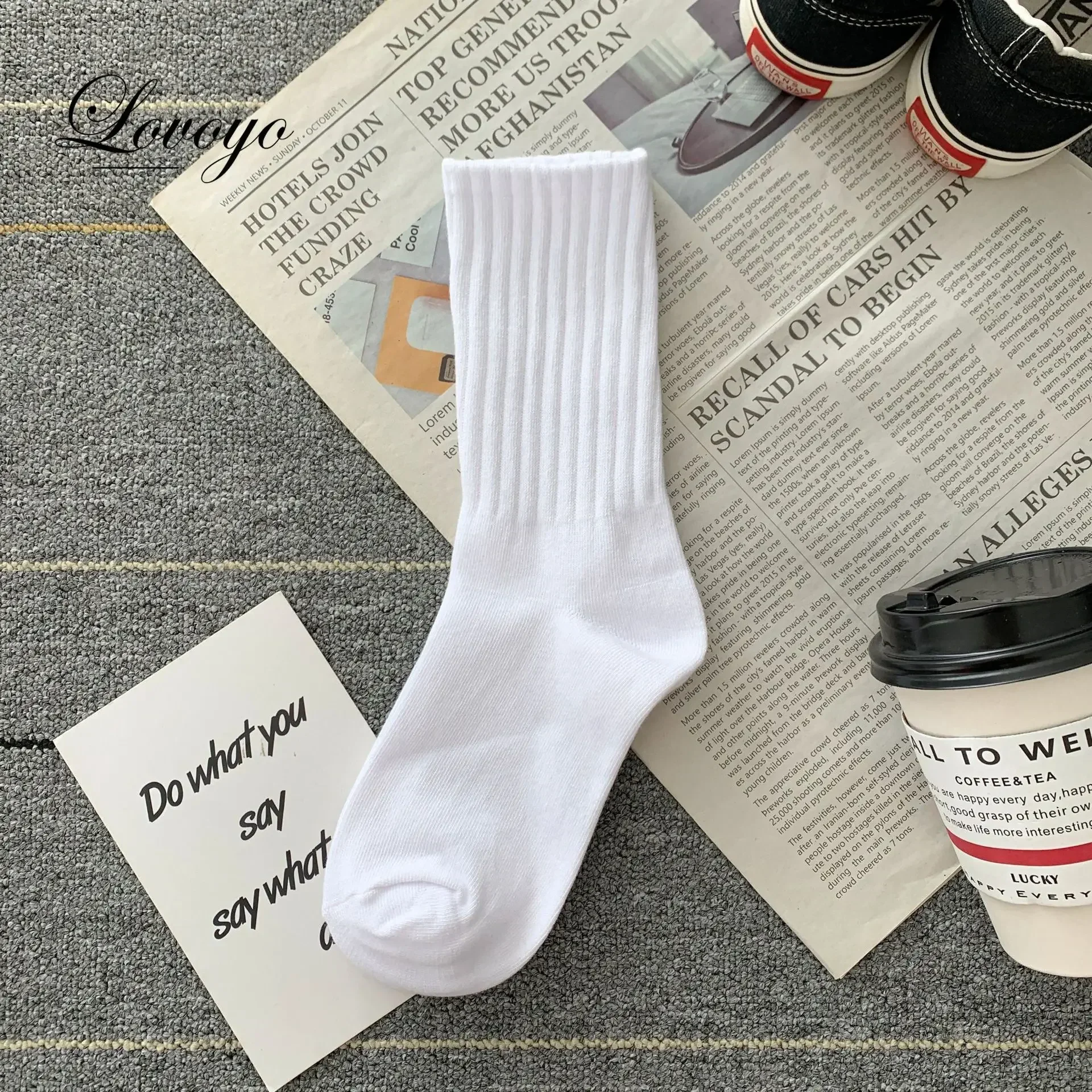 Korean Fashion Women Classic Solid Color Striped Cotton Loose Socks Japanese Style Simple Basic Socks Lady All Match Brown Sock