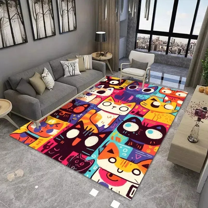 

Painting Style Kitten Carpet Large Area Rug Suitable for Living Room and Bedroom Mats Anti Slip and Wear-resistant Soft Rug