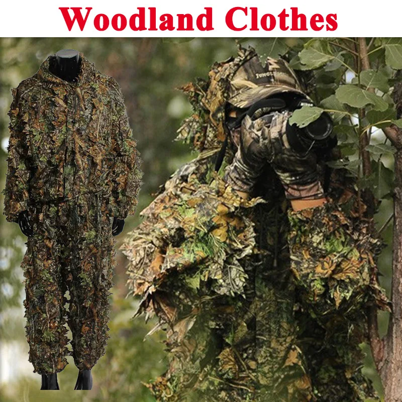 Outdoor 3D Foliage Ghillie Suit Breathable Camo Clothing Woodland Concealment Suit For Hunting Game Hunting Camo Apparel