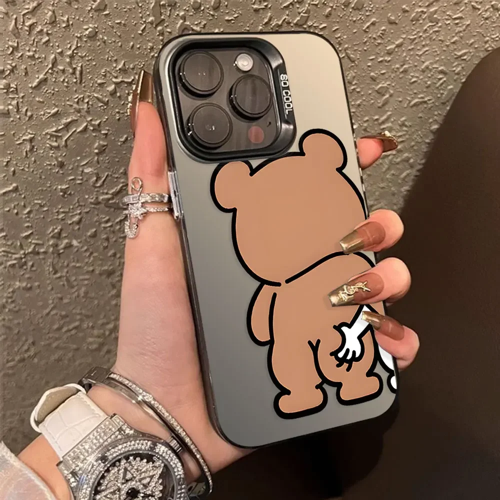 Cartoon Pinch Butt Bear Rabbit Plating Silver Couple Phone Case for IPhone 15 14 13 12 11 Pro Max 7 8 Plus SE2 X XR XS Max Cover