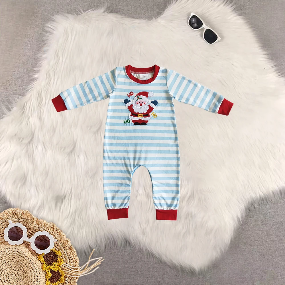 

8.26 Baby Winter Rompers Baby boys Christmas santa blue stripes rompers