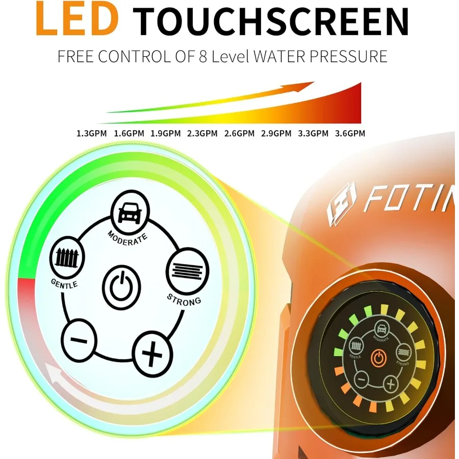 2025 Verbeterde hogedrukreiniger 5000PSI met adj-8-niveau touchscreen 34 hoge hogedrukreiniger 4 snelkoppelingsproeiers InlaatslangFilte