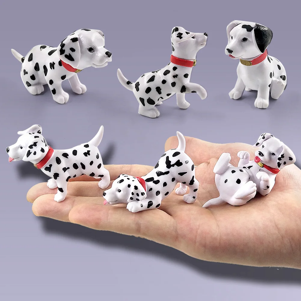 6pcs Big Spot Dog Dalmatian Puppy Figurine Cartoon Animal Model Home Decor Miniature Fairy Garden Decoration Accessories Modern