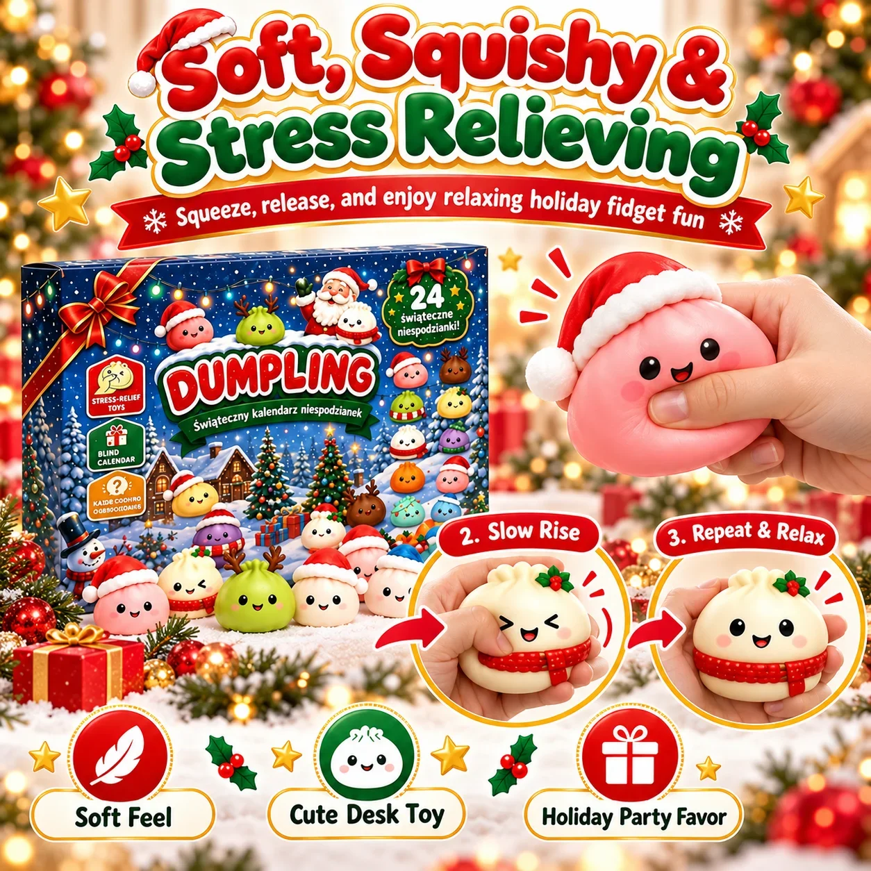 Christmas Squishy Advent Calendar 2026 24 Mini Squishies 24 Day Countdown Mystery Box Sensory Fidget Surprise Holiday Gifts