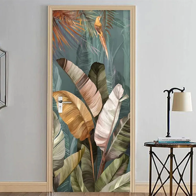 Self-adhesive PVC Removable Door Sticker 3D Natural Leaves Wall Art Decal Home Decoration For Living