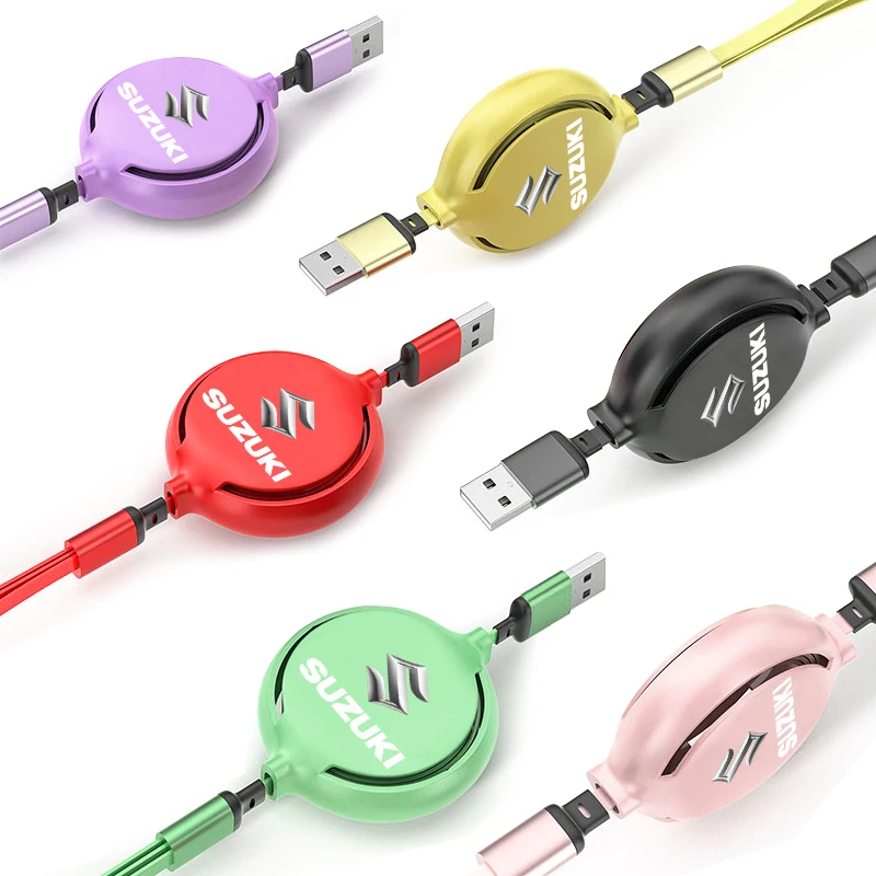 1Pcs 3 in 1 USB Car Charging Cable Retractable Charger Cable For Suzuki Swift Grand Vitara Jimny SX4 Alto AX100 Liana Gsxr 750