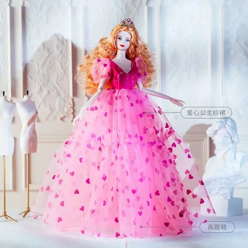 Hot Pink 1/6 Doll Clothes for Barbie Dress Love Heart Outfits for Barbie Accessories Princess Evening Wedding Gown Gift 11.5