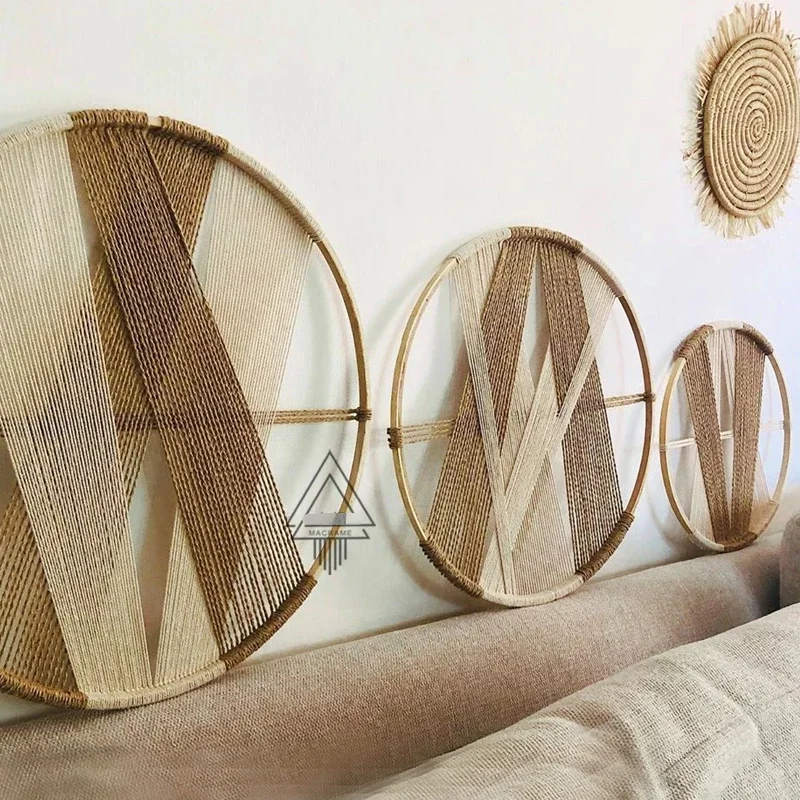 New Handmade Cotton Thread Hemp Rope Weaving Round Combination Wall Hanging Nordic Home Living Room Decorative Tapestry