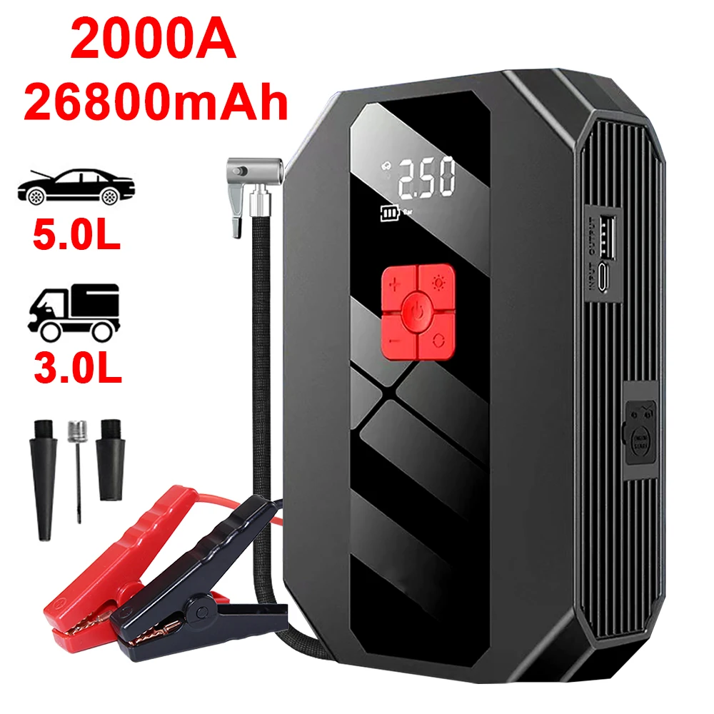 

4 In 1 Car Jump Starter Power Bank Air Compressor Inflator Pump 1200A Portable Power Station Car Battery Charger Booster