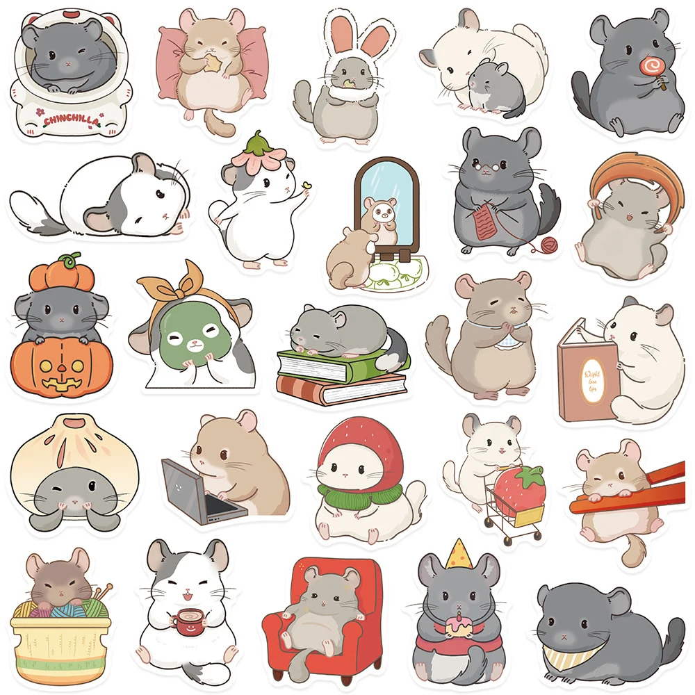 10/30/50pcs Kawaii Grigio Cincillà Del Fumetto Adesivi Carino Sudamericano Chipmunk Adesivo FAI DA TE Telefono Bagagli Scrapbook Decalcomanie giocattolo