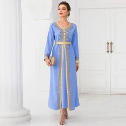 Lace-up Muslim Abaya Dresses for Women Wedding Evening Party Dress Elegant Turkey Dress Diamond Belted Jilbab Abayas Morocco