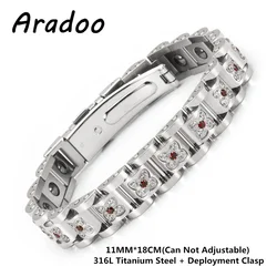 ARADOO Stainless Steel Luxury Zirconia Bracelet Titanium Steel Bracelet Magnetic Negative Ion Anti-Radiation Bracelet