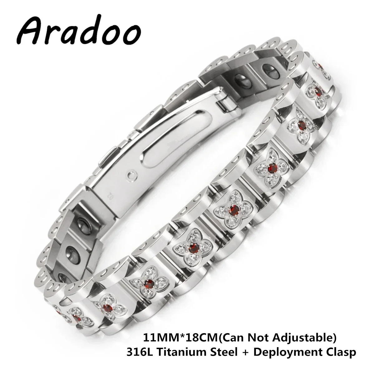 ARADOO Stainless Steel Luxury Zirconia Bracelet Titanium Steel Bracelet Magnetic Negative Ion Anti-Radiation Bracelet