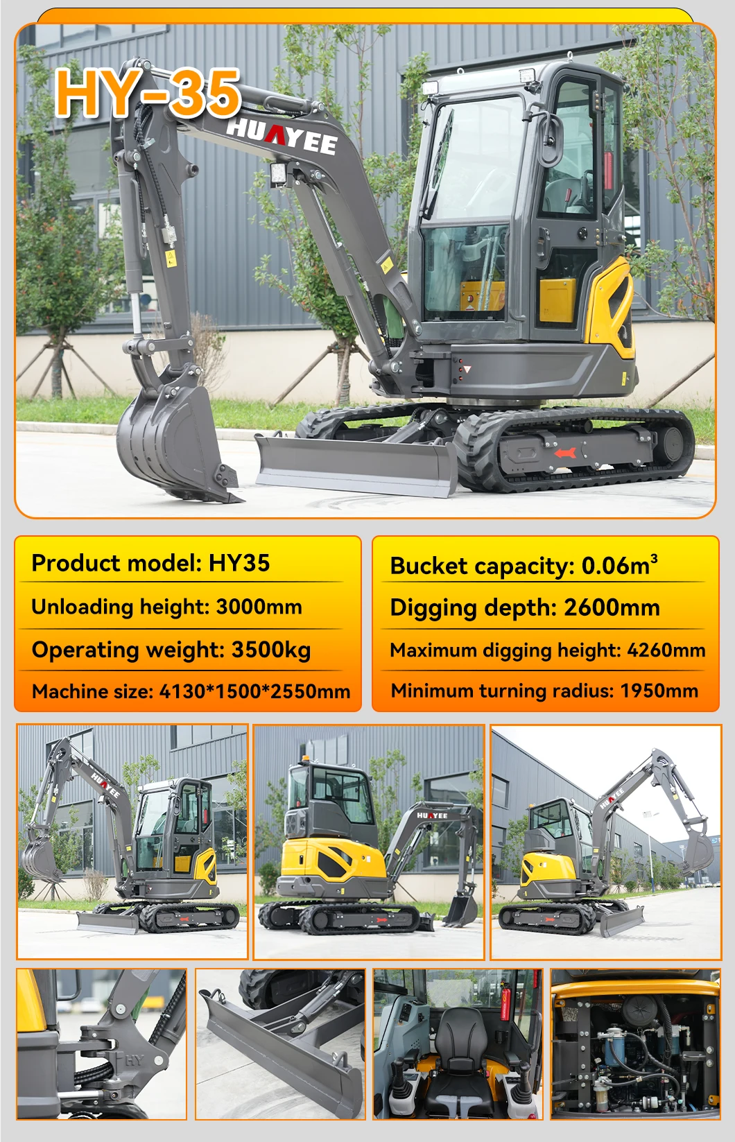 Schnelle Lieferung Mini-Bagger, 3,5-Tonnen-Bagger, Euro 5/EPA anpassbar, geeignet für Heimfarmen, Mini-Bagger, Sonderangebot, Bagger – Detail 6
