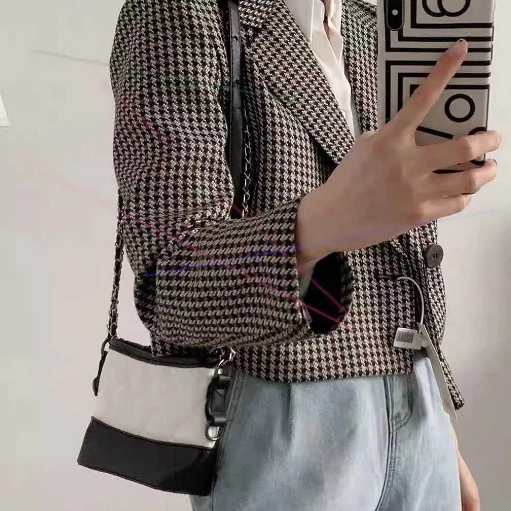 

Blazers Women Vintage Temperament Long Sleeve Office Lady Button Houndstooth Commuting Clothing Spring Autumn Female Ulzzazng