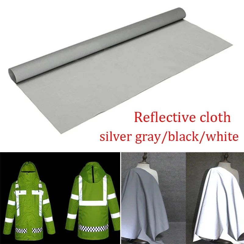 0.3m/0.5m/1m X 1m Luminous Silver Gray/Black/White Fabric Reflective Cloth Night Riding Sewing Material Safety Patch Cloth