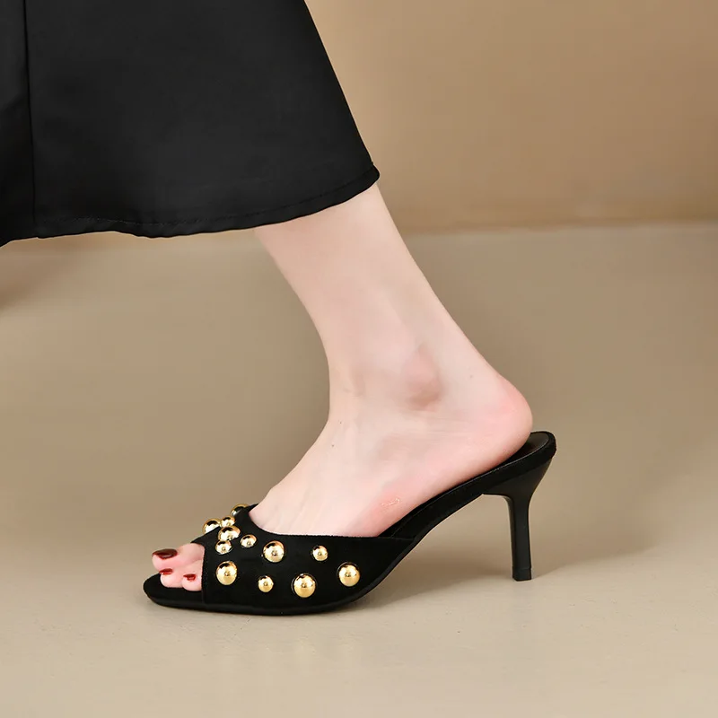 

Rivet one-line outdoor versatile high-heeled sandals for women