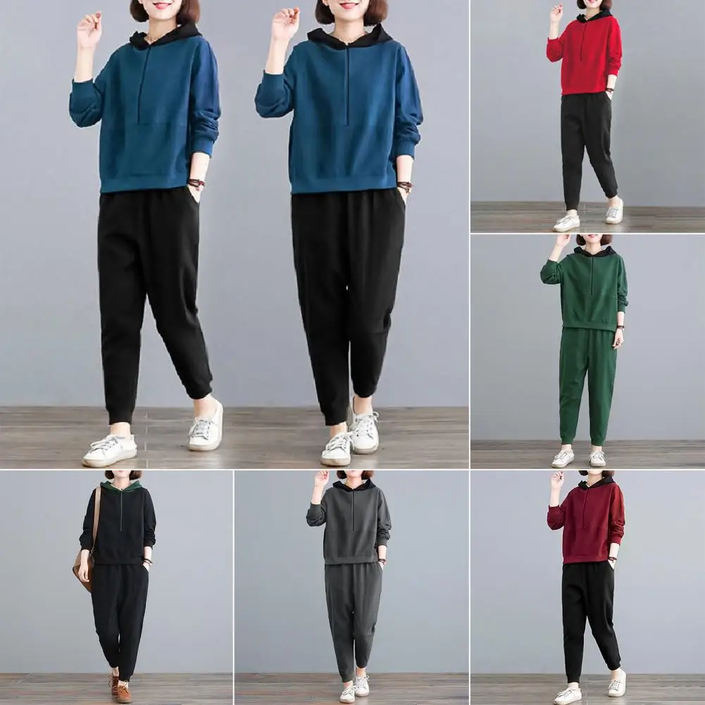 Women Casual Two-piece Set Long-sleeved Top Trousers Set Women's Cozy Hoodie Pants Set Warm Winter Tracksuit with for Fall