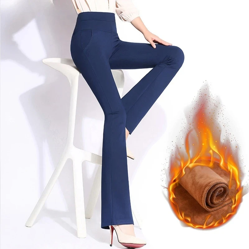 

Женские утепленные расклешенные леггинсы, теплые бархатные однотонные эластичные тонкие эластичные зимние брюки с горячей подкладкой, однотонные ZT258