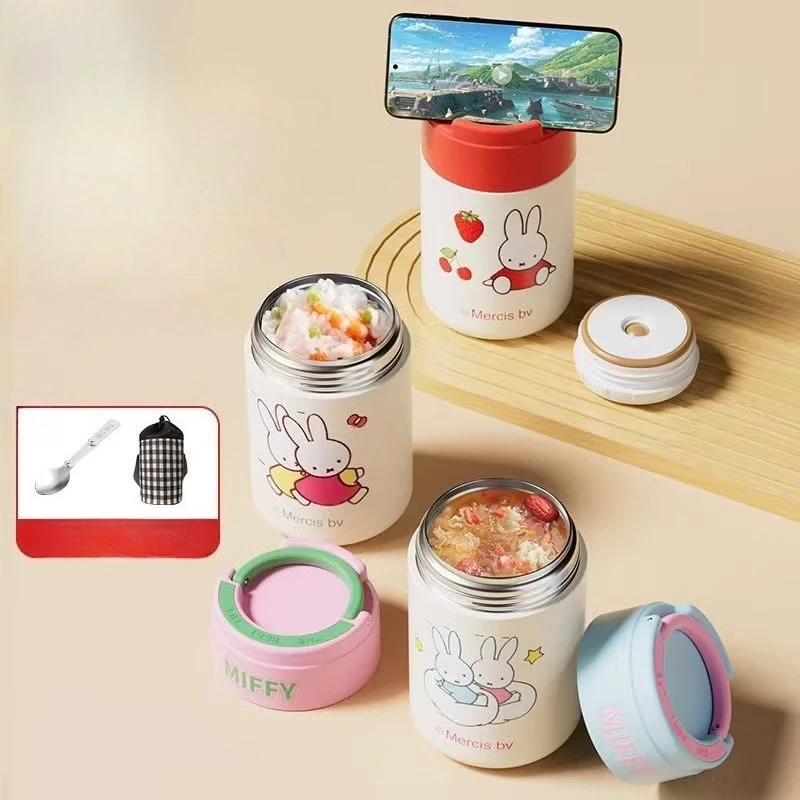 

Мультяшный кролик Миффи: термос-ведро из нержавеющей стали, портативный, для бенто, подарок для детей на праздник