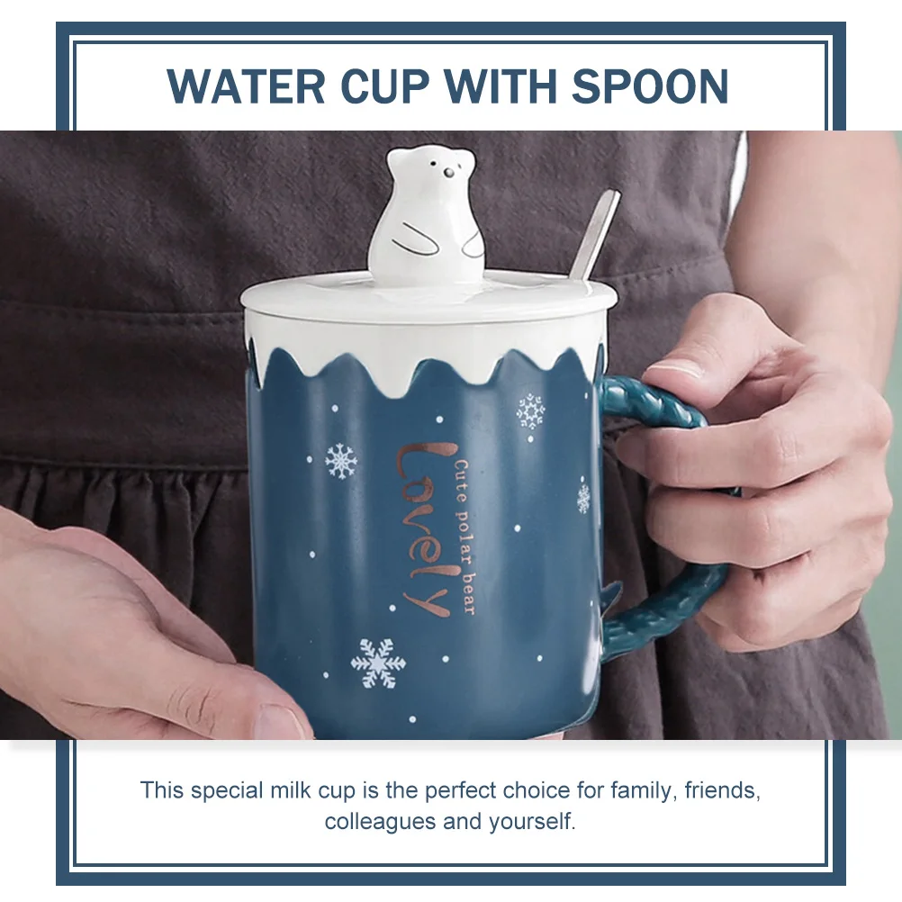 

1Set Cartoon Polar Bear Water Cup Ceramic Mug with Spoon for Coffee Milk Hot Chocolate Home Restaurant Polar Bear Cup