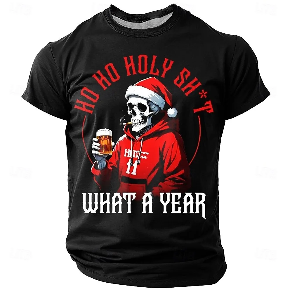 

Christmas Men's Santa Claus beer Short Sleeve T shirt 3D Print Crew Neck Shirt Daily festival Vacation Party Street Men Clothing