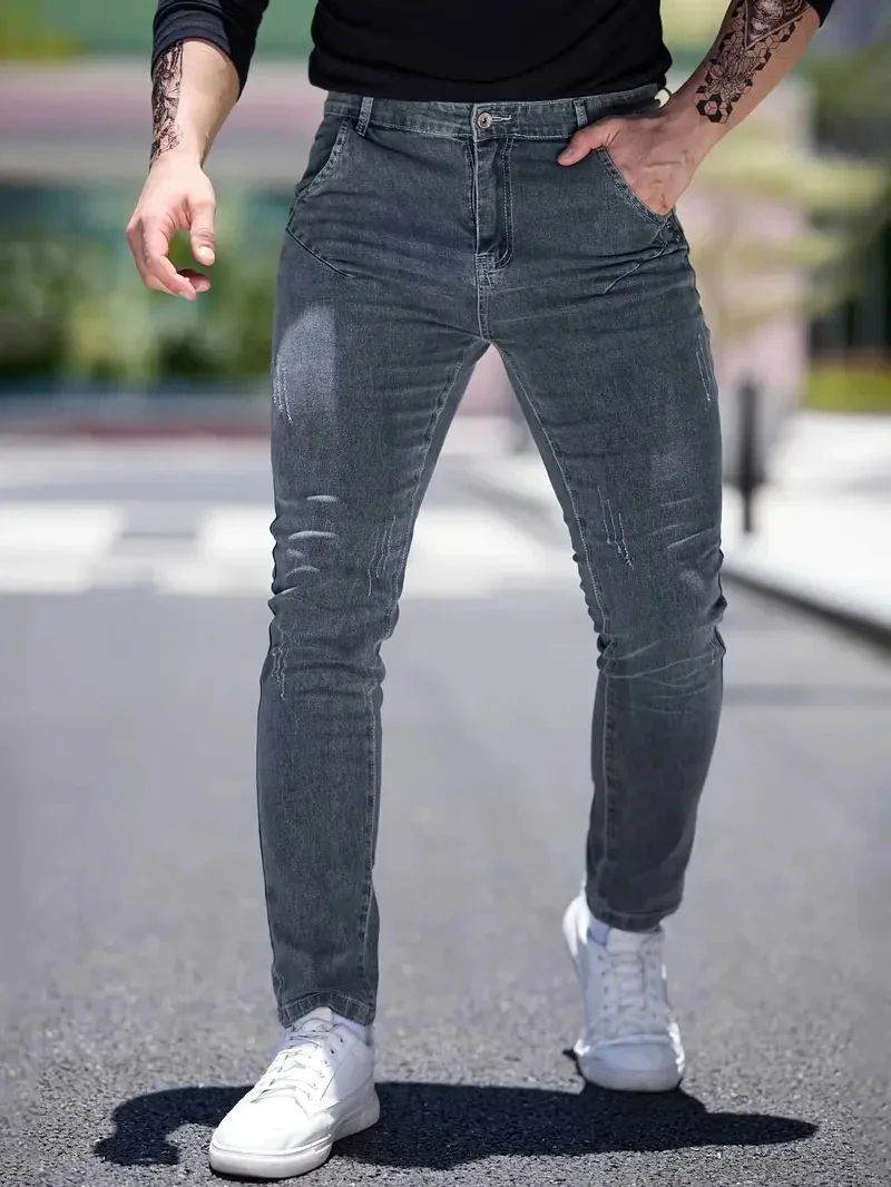 Men's Slim-Fit Stretch Denim Elastic Jeans Casual Straight Leg Washed Look for All Seasons Comfortable Fit breathable Jeans