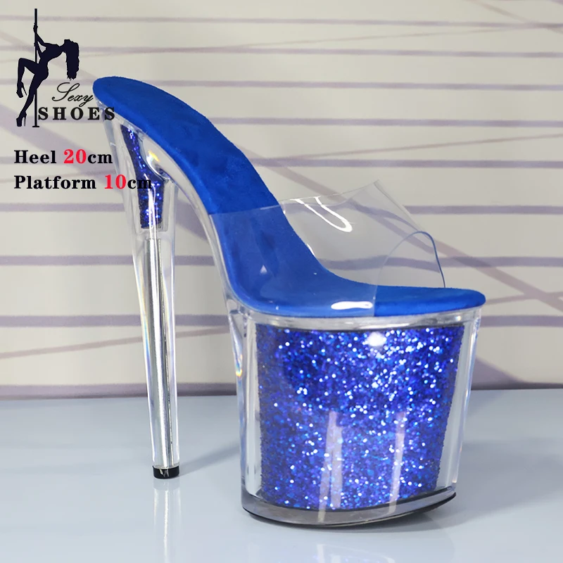 New Blue Sandals Women Summer Shoes 20CM very High Heel Outside Slippers Sequined Cloth Platform Heels luxury Designer Sandalias