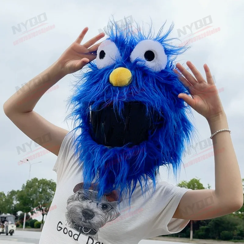 Blue Cartoon Plush Motorcycle Helmet Cover Soft Full‑Face Helmet Protective Sleeve Decorative Helmet Shield Cover for Motorbike