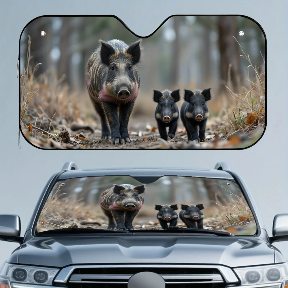 1pc, Wild Boar Family Car Sun Visor, Suitable For All Models, Easily Reduces Direct Sunlight And Improves Driving Comfort