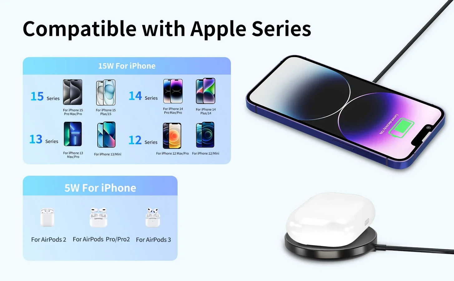 Qi2 Magnetic Aluminum  Wireless Charger 15W fast Charging Pad 2 in 1 for airPods and Iphone 15 14 15 12 with strong magnets