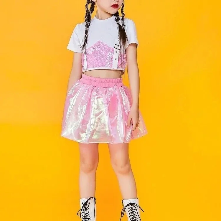 Costumi di danza Jazz bambini gonna da ballo Cheerleading Set ragazze passerella modelli di moda eseguire abiti Hip Hop