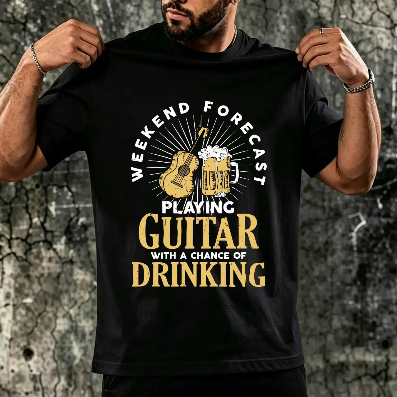 washed T Shirt Weekend Forecast Playing Guitar With A Chance Of Drinking Beer Lover Player Guitarist long or short sleeves