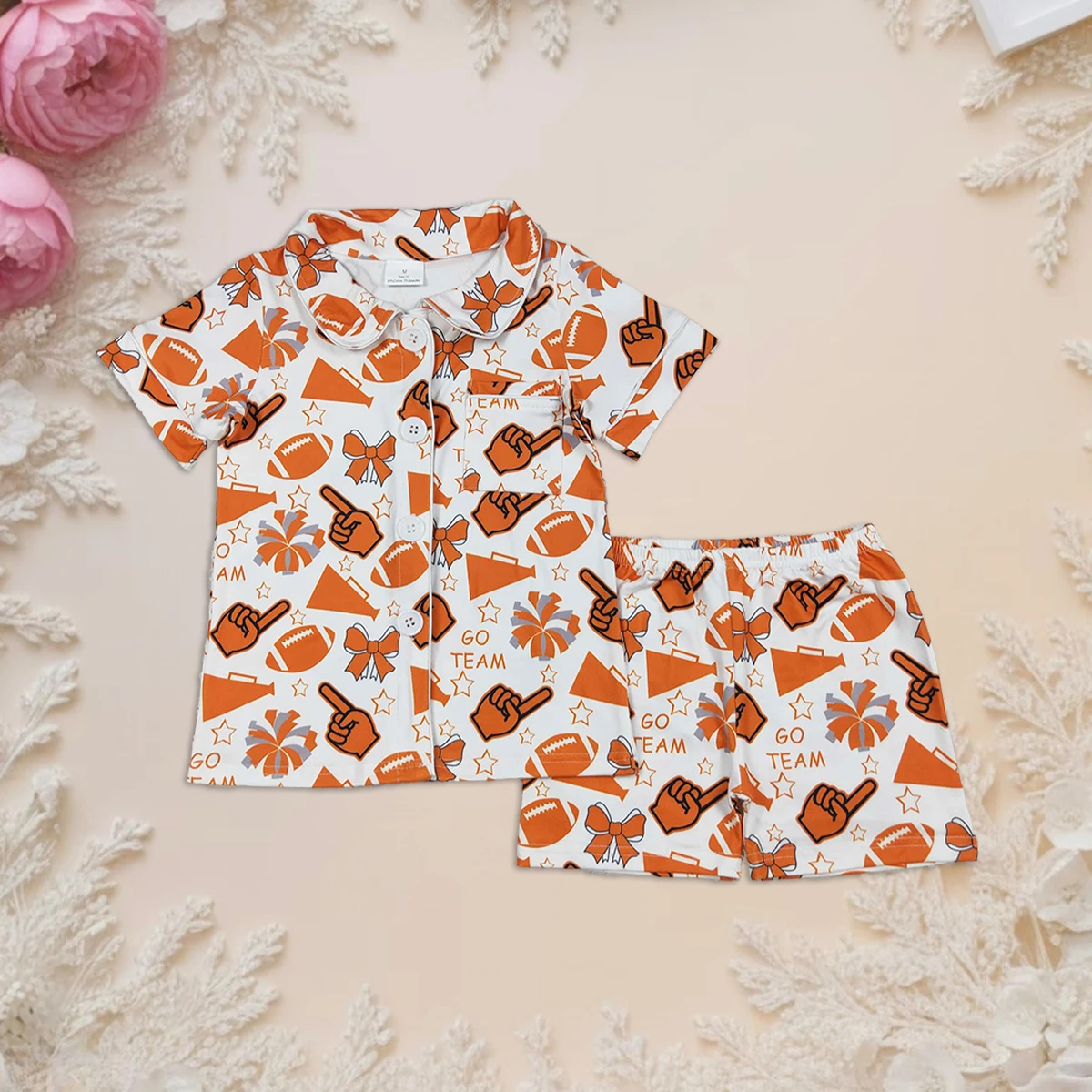 

Girls Outfit 2Pcs Set Yoga Sports Pullover Pocket Top and Shorts Bows Football Game Day Outfit Tennis Active Wear Kids Clothes