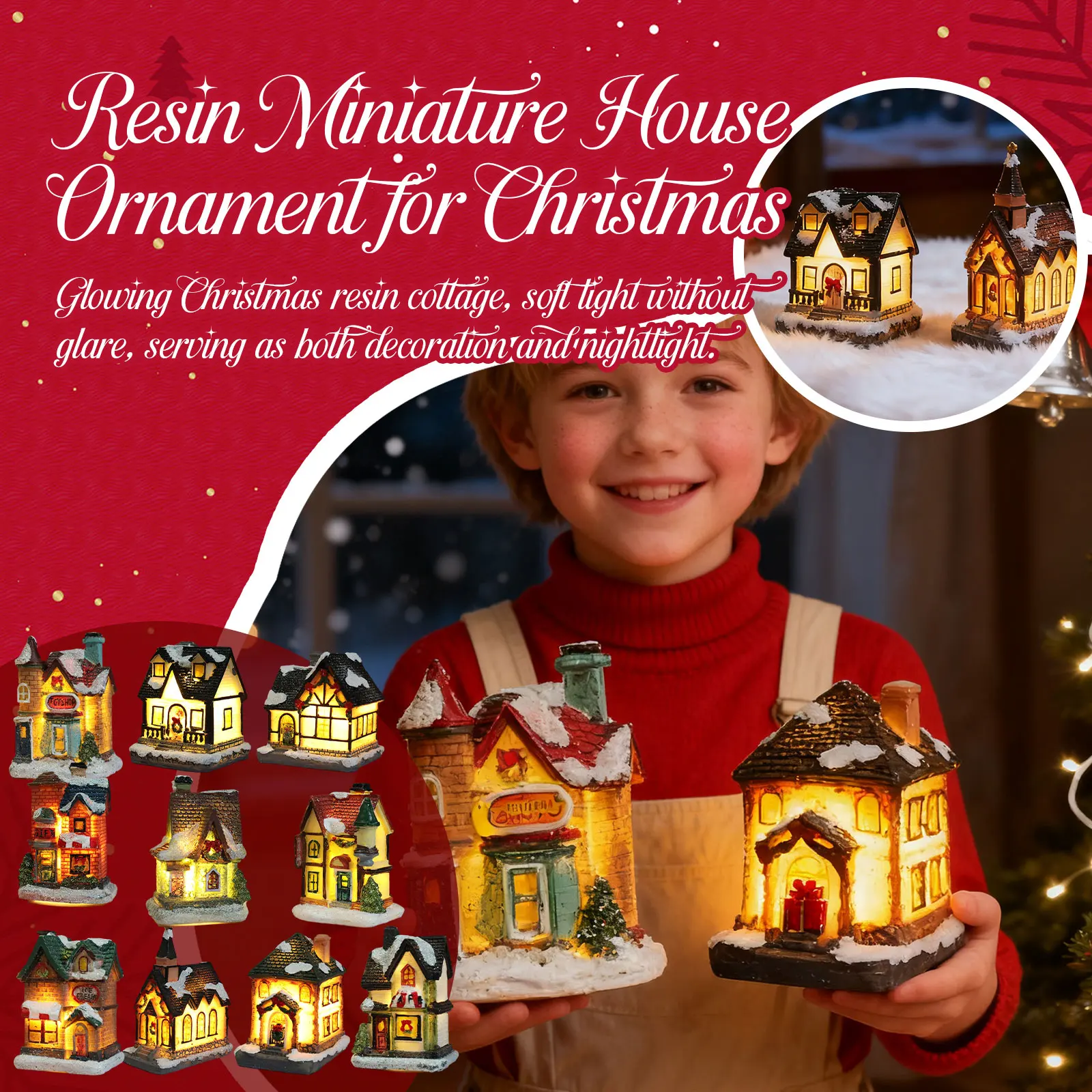 Christmas LED Lighted Village Houses,European Illuminated Mini House Ornament Xmas Village Collection Collectible Buildings