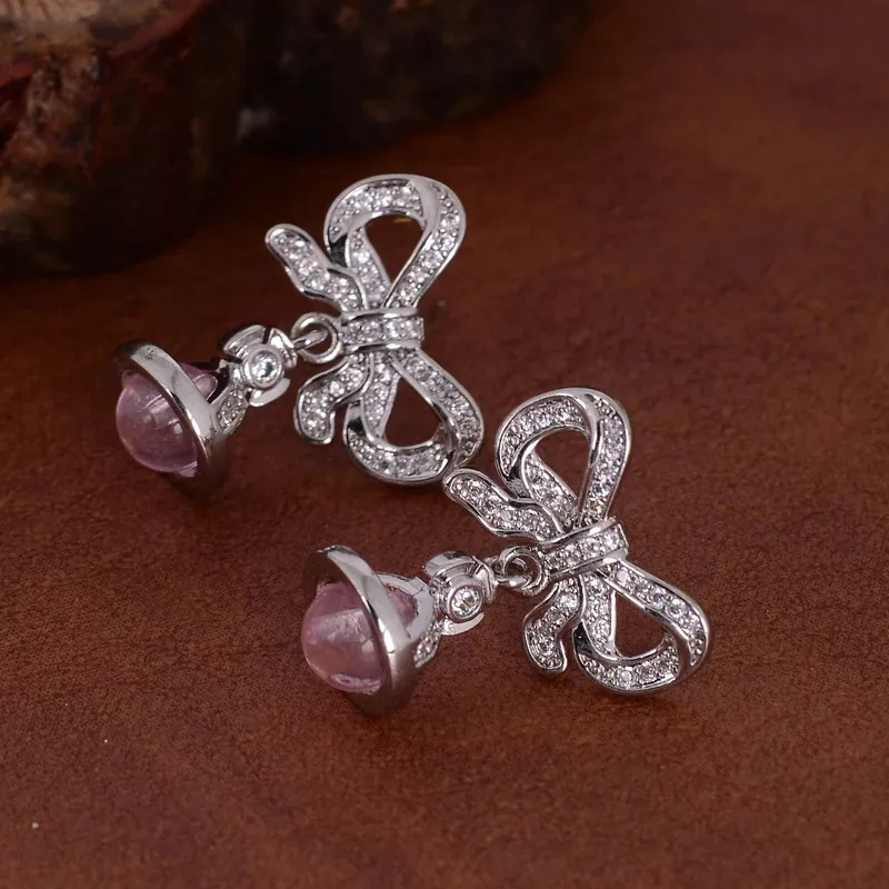

YISON Pink Glass Bead Earrings with Bow Knot Design Simple Fashion Versatile Luxury Feelings Women's Fashion Ear Stud Jewelry