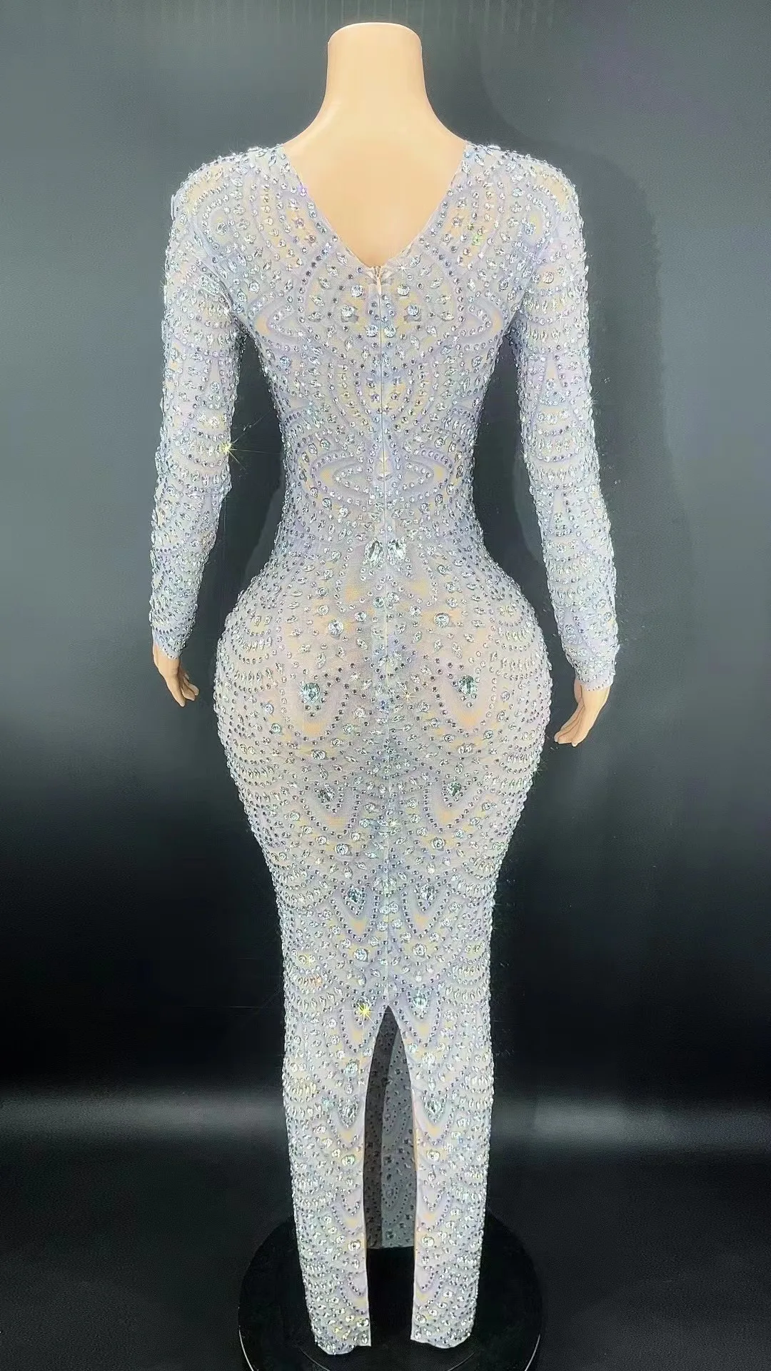 Sexy imprimé strass à manches longues Stretch serré longue robe De soirée robe De Festas robes De Fiesta Brillo robes De mariages