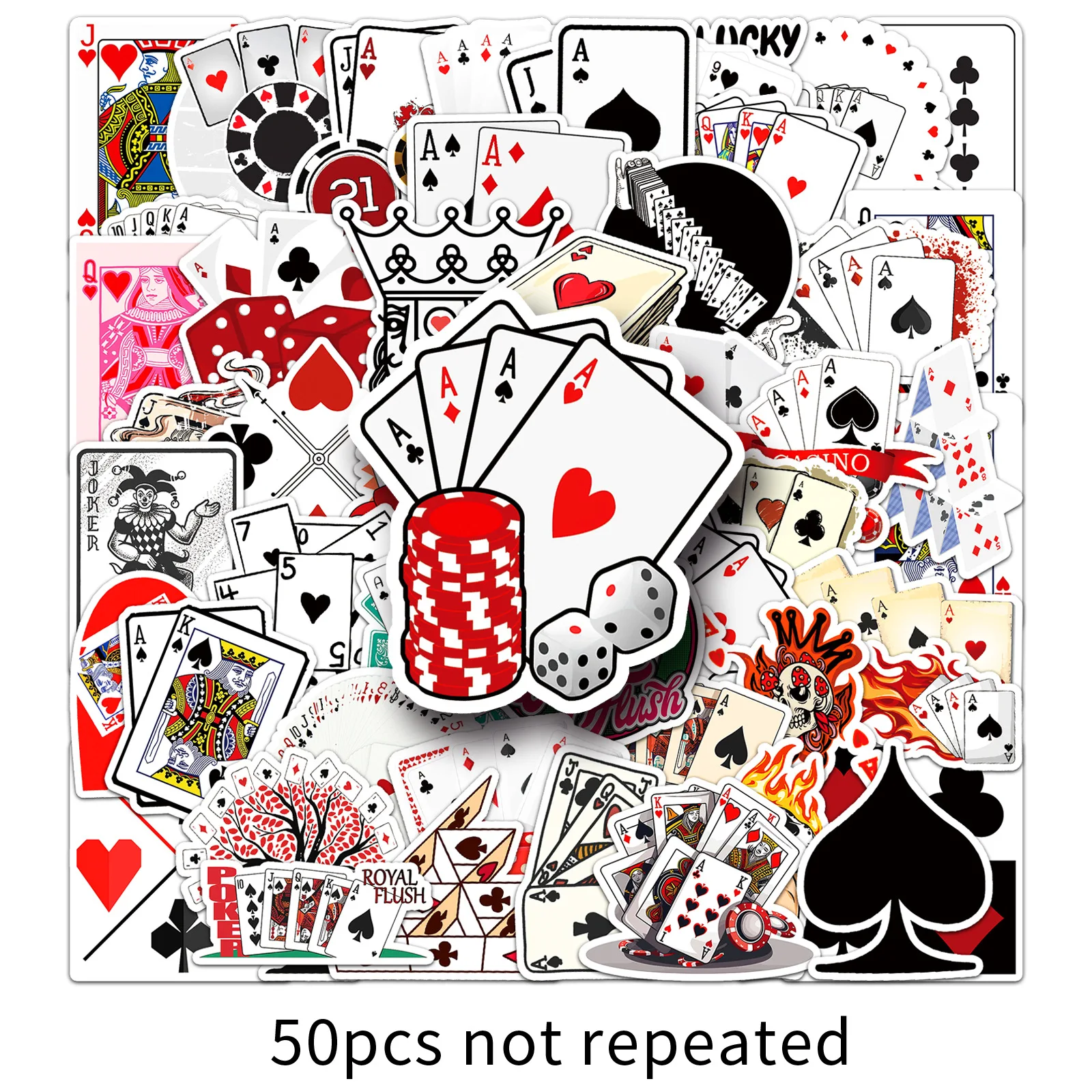 10/30/50PCS Cool Playing Card Game Stickers DIY Decoration Motorcycle Phone Notebook Fridge Suitcase Car Waterproof Graffiti Toy