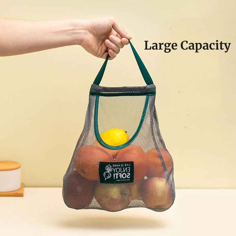 1pc 40x50cm Green Multi-purpose Storage Household Hanging Bag Fruits And Vegetables Portable And Breathable Hanging Storage Bag