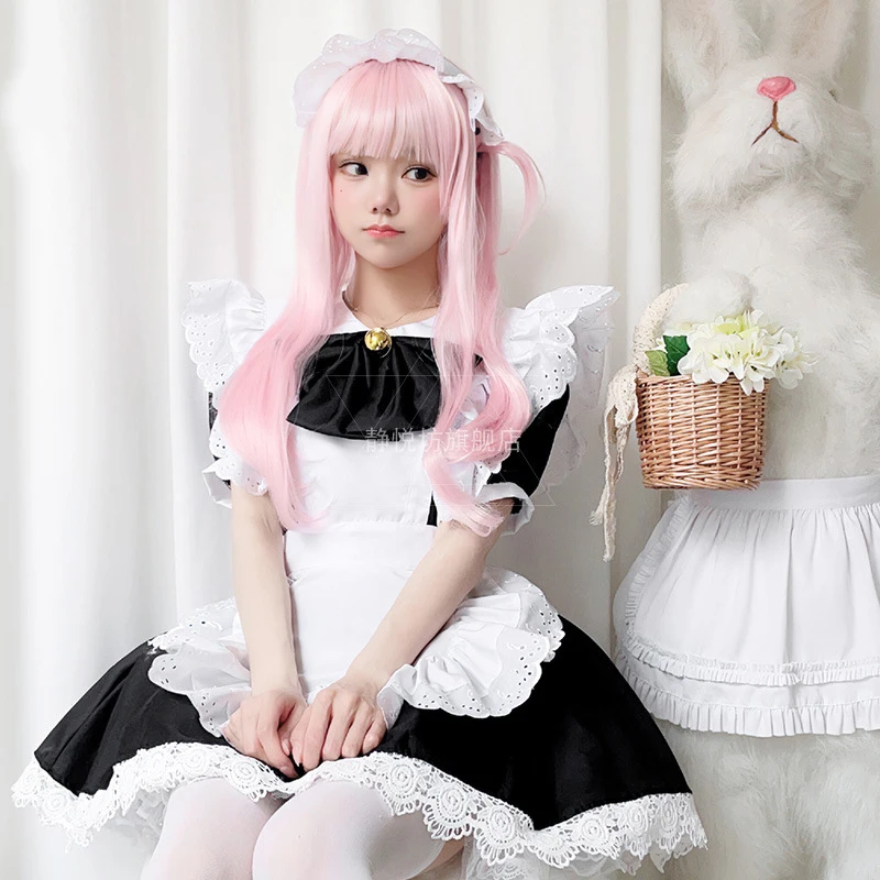 Plus Size Maid Cosplay Cat Girl Black and White Maid Outfit Lolita Princess Dress Anime Housemaid Coffee Waiter Clothing 4-piece