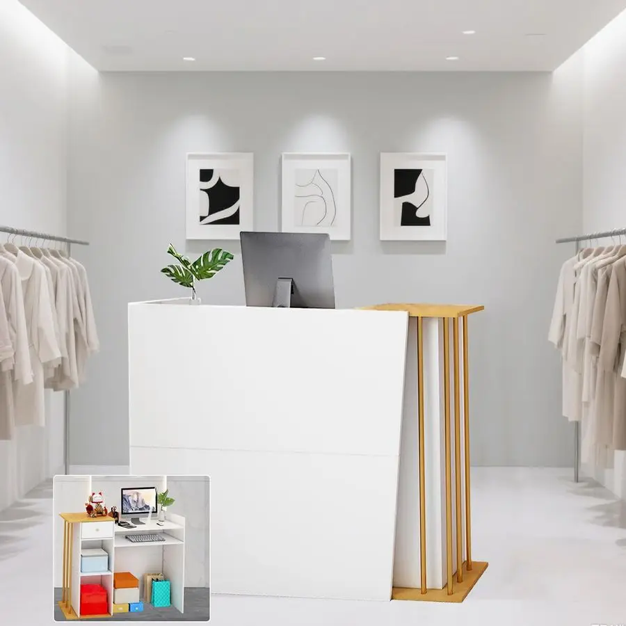 

Стол, стойка регистрации с ящиками и полками для хранения, 39-дюймовая розничная стойка для кассии с кабельной втулкой, подходит для S