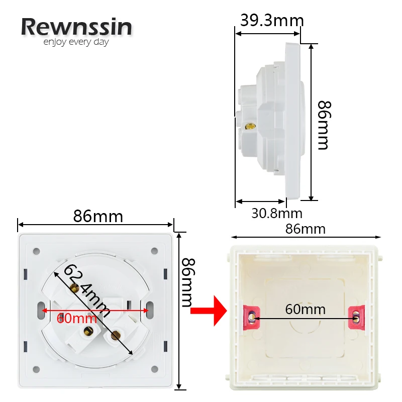 86 Type EU Single Socket Tempered Glass Modern Simple Power Socket Russia Spain 110-250V Electrical Outlet USB Wall Plug Socket