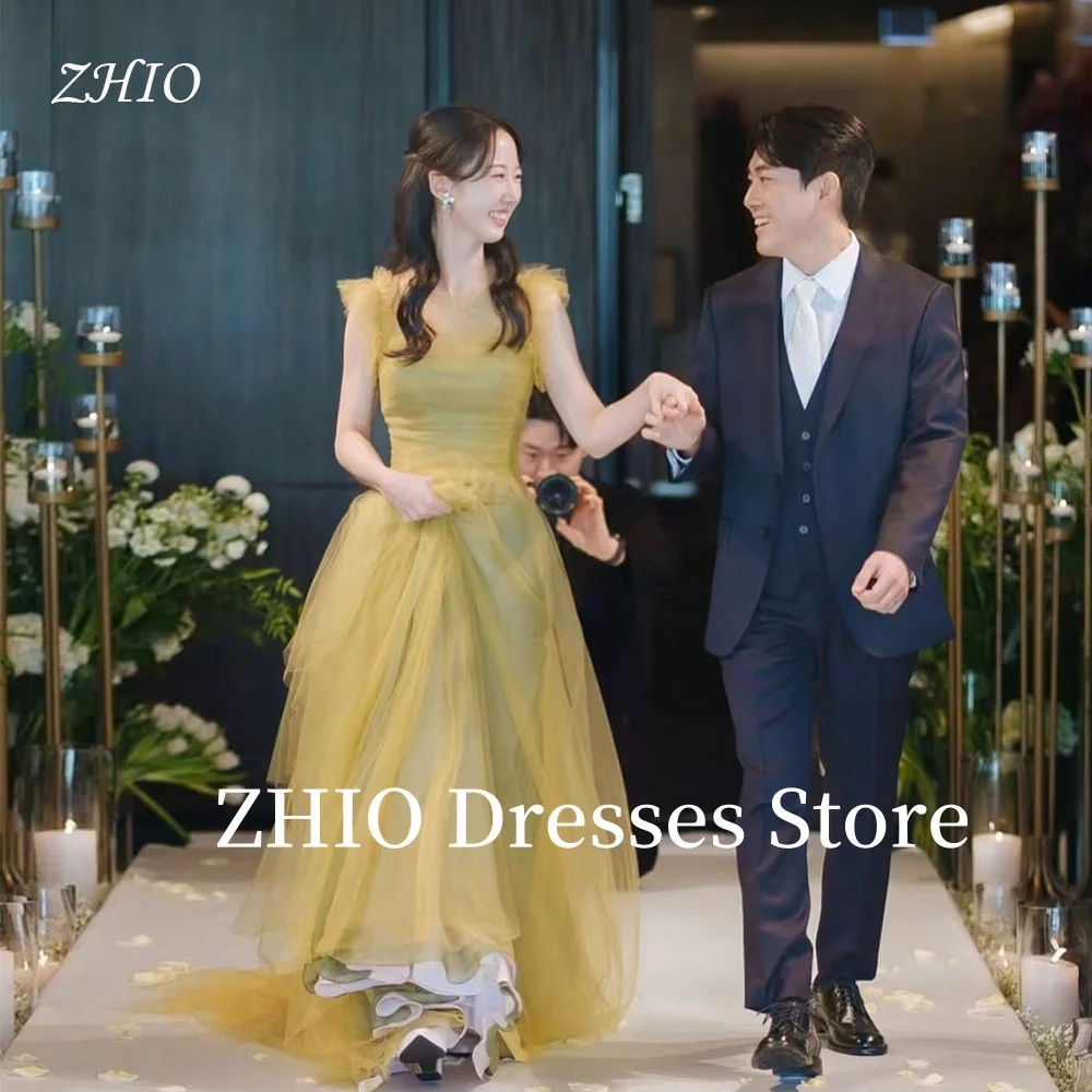 ZHIO Elegant Wedding Dress Multi-layered Yellow Colors Tulle A-Line Evening Party Bridal Gown Korea Photo Shoot Customized